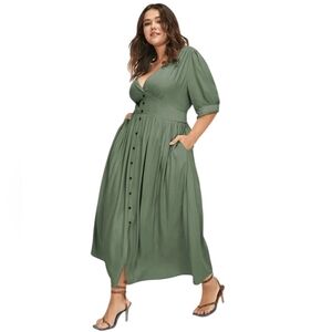 Bloomchic Olive Button Down Midi Dress Size 18-20⁰